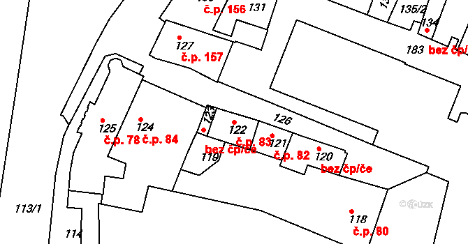 Jemnice 83 na parcele st. 122 v KÚ Jemnice, Katastrální mapa