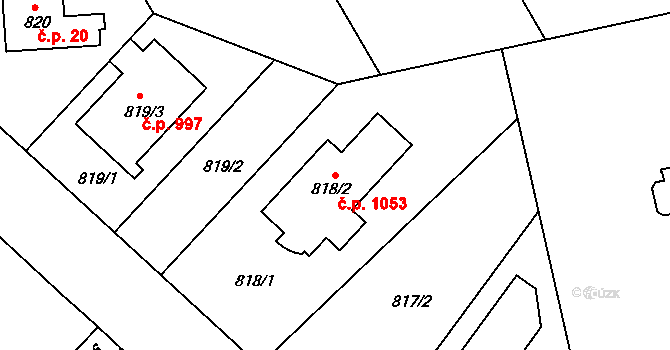 Lhotka 1053, Praha na parcele st. 818/2 v KÚ Lhotka, Katastrální mapa