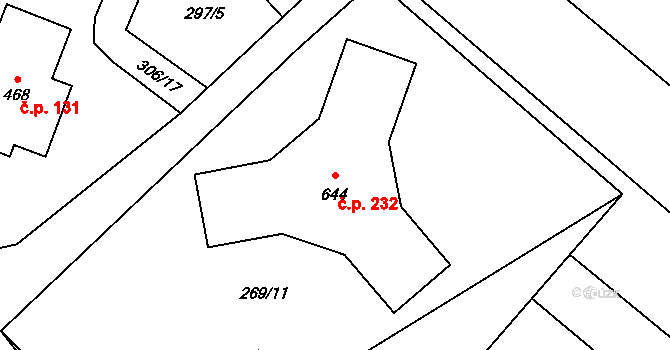 Doubravčice 232 na parcele st. 644 v KÚ Doubravčice, Katastrální mapa
