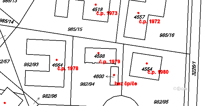 Čelákovice 1979 na parcele st. 4598 v KÚ Čelákovice, Katastrální mapa