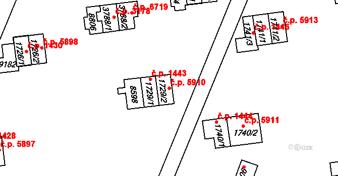 Zlín 5910 na parcele st. 1729/2 v KÚ Zlín, Katastrální mapa