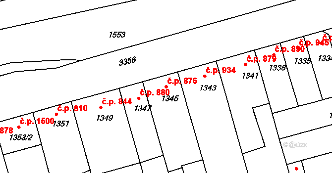 Benešov 876 na parcele st. 1345 v KÚ Benešov u Prahy, Katastrální mapa