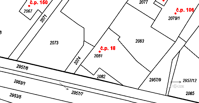 Poruba 18, Ostrava na parcele st. 2081 v KÚ Poruba, Katastrální mapa