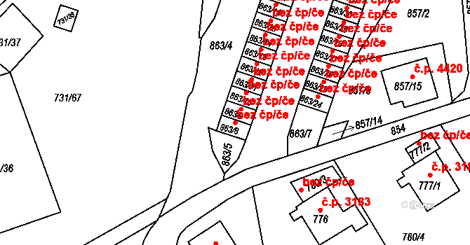 Mšeno nad Nisou 617, Jablonec nad Nisou na parcele st. 863/8 v KÚ Mšeno nad Nisou, Katastrální mapa