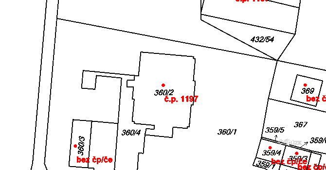 Brumov 1197, Brumov-Bylnice na parcele st. 360/2 v KÚ Brumov, Katastrální mapa