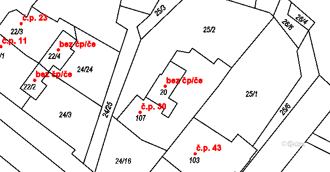 Rohoznice 40427498 na parcele st. 20 v KÚ Rohoznice, Katastrální mapa