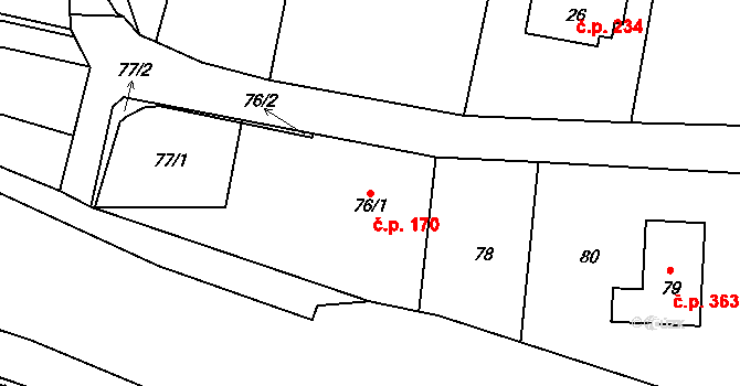 Lípa 170 na parcele st. 76/1 v KÚ Lípa nad Dřevnicí, Katastrální mapa