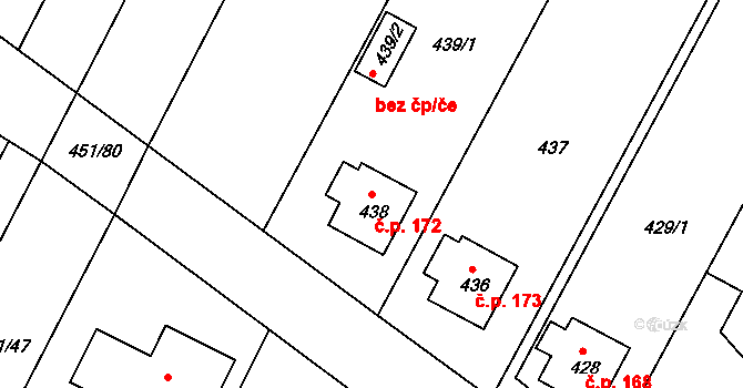 Lužkovice 172, Zlín na parcele st. 438 v KÚ Lužkovice, Katastrální mapa