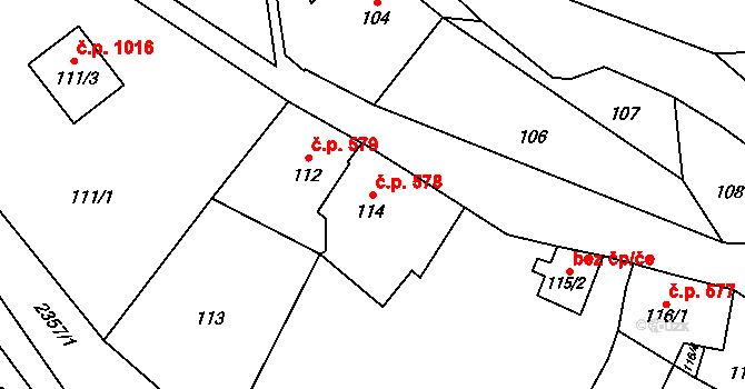 Vítkov 578 na parcele st. 114 v KÚ Vítkov, Katastrální mapa