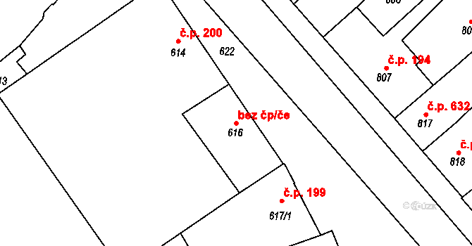 Bučovice 43546498 na parcele st. 616 v KÚ Bučovice, Katastrální mapa