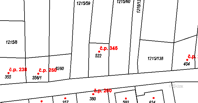 Popovice 345 na parcele st. 522 v KÚ Popovice u Uherského Hradiště, Katastrální mapa