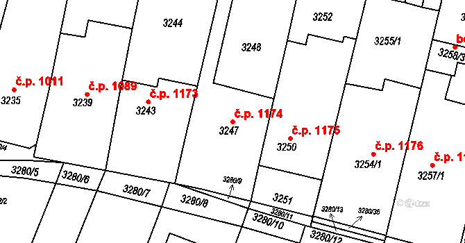 Hluk 1174 na parcele st. 3247 v KÚ Hluk, Katastrální mapa