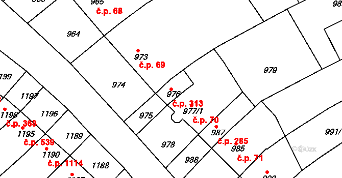 Nivnice 313 na parcele st. 976 v KÚ Nivnice, Katastrální mapa