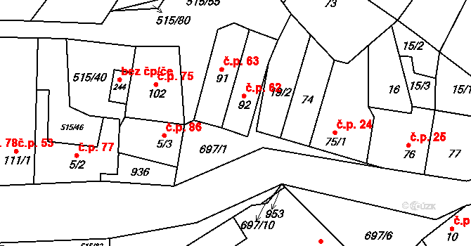 Černčín 62, Bučovice na parcele st. 92 v KÚ Černčín, Katastrální mapa