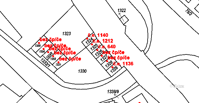 Chomutov 640 na parcele st. 1326 v KÚ Chomutov II, Katastrální mapa