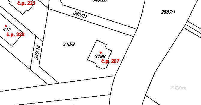 Ludkovice 207 na parcele st. 3199 v KÚ Ludkovice, Katastrální mapa