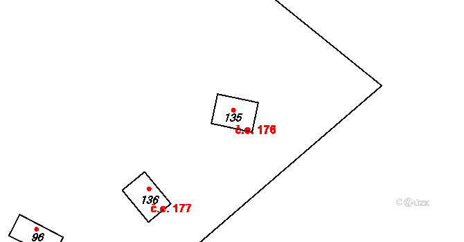 Chrást 176, Kovářov na parcele st. 135 v KÚ Chrást u Zahořan, Katastrální mapa