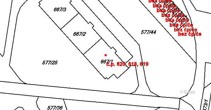 Letohrad 618,619,620 na parcele st. 667/1 v KÚ Letohrad, Katastrální mapa