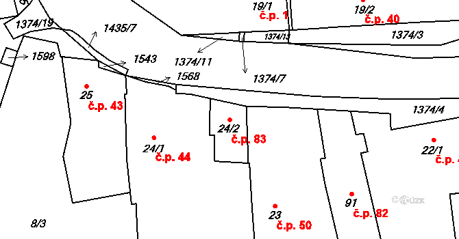 Chrastavice 83 na parcele st. 24/2 v KÚ Chrastavice, Katastrální mapa