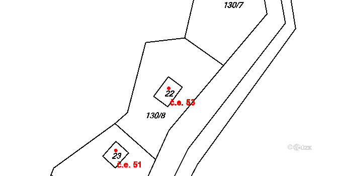 Rudov 53, Míčov-Sušice na parcele st. 22 v KÚ Rudov, Katastrální mapa