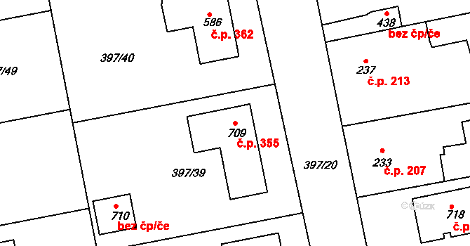 Opatovice nad Labem 355 na parcele st. 709 v KÚ Opatovice nad Labem, Katastrální mapa