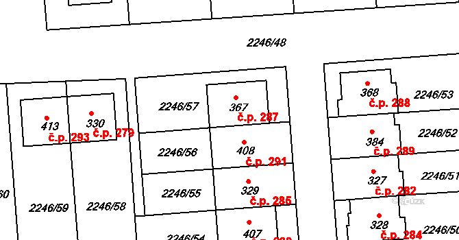 Drnovice 287 na parcele st. 367 v KÚ Drnovice, Katastrální mapa