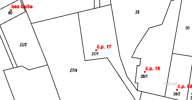 Velenov 17 na parcele st. 37/1 v KÚ Velenov, Katastrální mapa