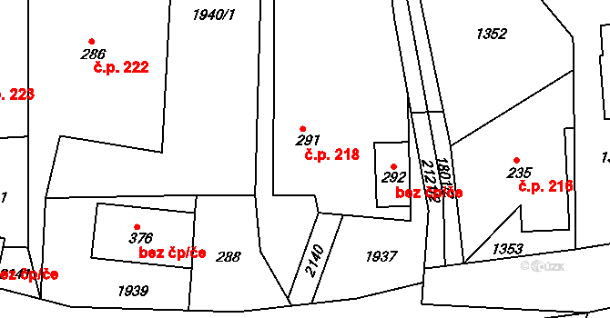 Hrabišín 218 na parcele st. 291 v KÚ Hrabišín, Katastrální mapa