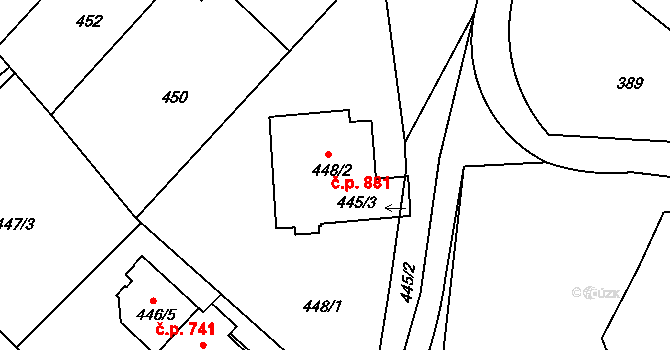 Kolovraty 881, Praha na parcele st. 448/2 v KÚ Kolovraty, Katastrální mapa