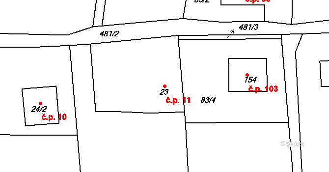 Hájov 11, Příbor na parcele st. 23 v KÚ Hájov, Katastrální mapa
