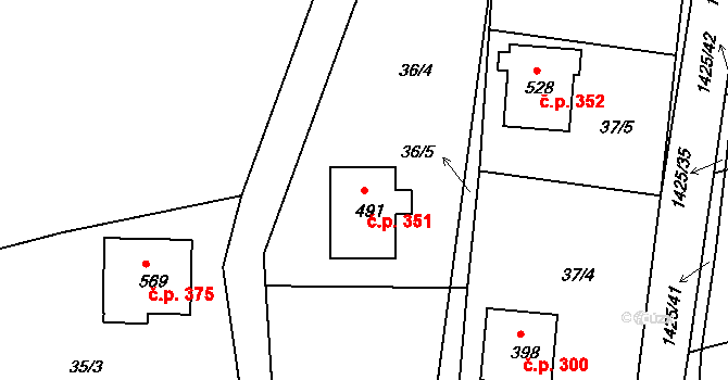 Lhenice 351 na parcele st. 491 v KÚ Lhenice, Katastrální mapa