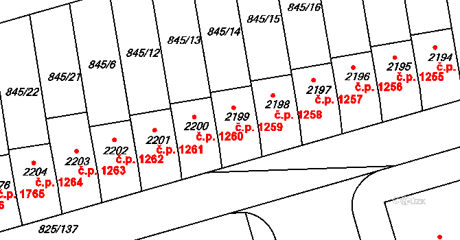 Humpolec 1259 na parcele st. 2199 v KÚ Humpolec, Katastrální mapa