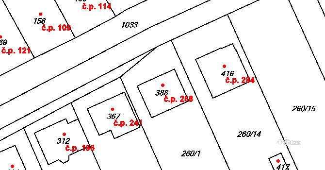 Štarnov 258 na parcele st. 388 v KÚ Štarnov, Katastrální mapa