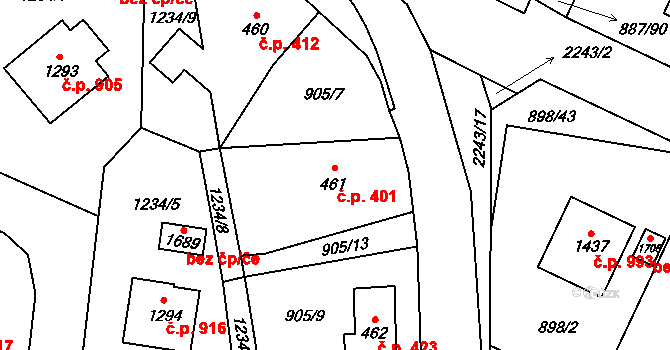 Ledeč nad Sázavou 401 na parcele st. 461 v KÚ Ledeč nad Sázavou, Katastrální mapa