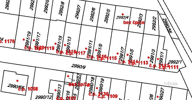Holešov 1115 na parcele st. 2991/9 v KÚ Holešov, Katastrální mapa