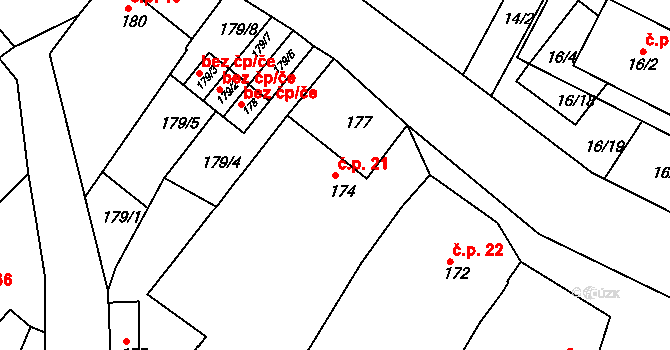 Kyjovice 21 na parcele st. 174 v KÚ Kyjovice, Katastrální mapa