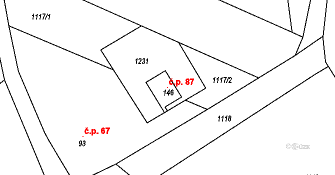 Koválovice u Tištína 87, Koválovice-Osíčany na parcele st. 146 v KÚ Koválovice u Tištína, Katastrální mapa