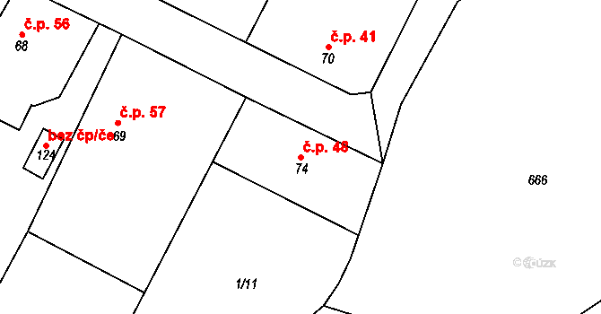 Přibyslavice 48, Vlkaneč na parcele st. 74 v KÚ Přibyslavice u Vlkanče, Katastrální mapa