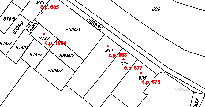Jáchymov 683 na parcele st. 934 v KÚ Jáchymov, Katastrální mapa