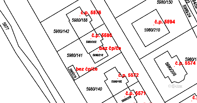 Chomutov 119608499 na parcele st. 5980/218 v KÚ Chomutov I, Katastrální mapa