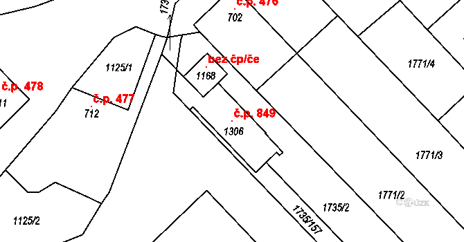 Polešovice 849 na parcele st. 1306 v KÚ Polešovice, Katastrální mapa