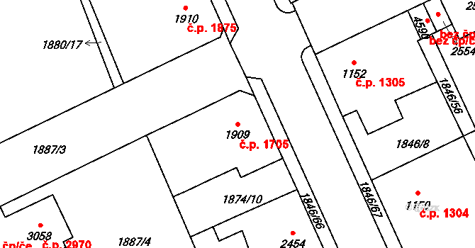 Jablonec nad Nisou 1705 na parcele st. 1909 v KÚ Jablonec nad Nisou, Katastrální mapa