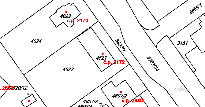 Jihlava 2172 na parcele st. 4621 v KÚ Jihlava, Katastrální mapa