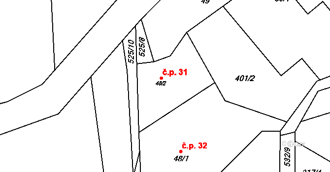 Hasina 31, Rožďalovice na parcele st. 48/2 v KÚ Hasina, Katastrální mapa