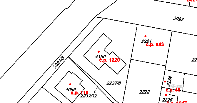 Čelákovice 1220 na parcele st. 4190 v KÚ Čelákovice, Katastrální mapa