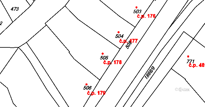 Šardice 178 na parcele st. 505 v KÚ Šardice, Katastrální mapa