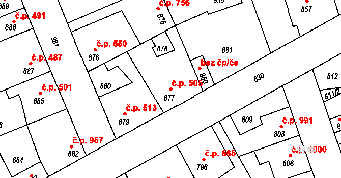 Kročehlavy 505, Kladno na parcele st. 877 v KÚ Kročehlavy, Katastrální mapa