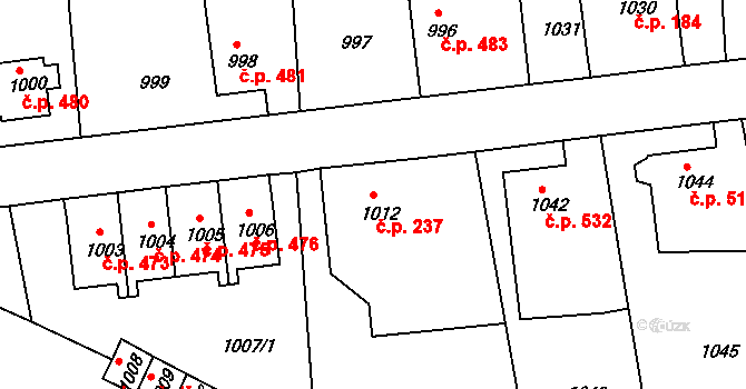 Hrádek nad Nisou 237 na parcele st. 1012 v KÚ Hrádek nad Nisou, Katastrální mapa