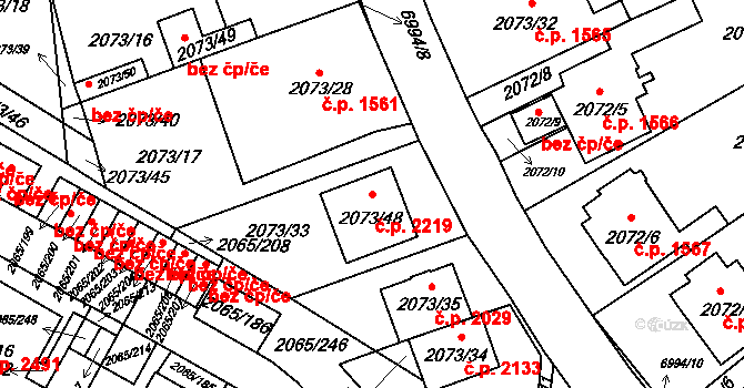 Boskovice 2219 na parcele st. 2073/48 v KÚ Boskovice, Katastrální mapa
