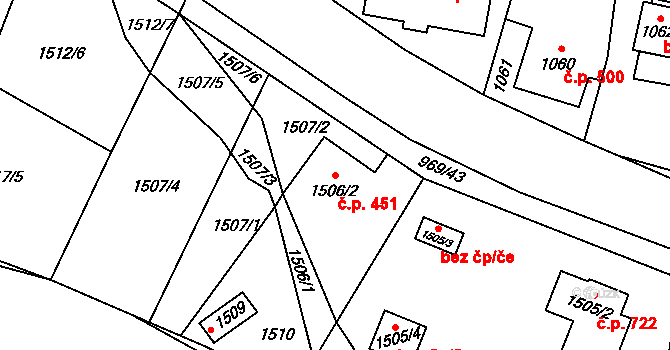 Lipová-lázně 451 na parcele st. 1506/2 v KÚ Dolní Lipová, Katastrální mapa